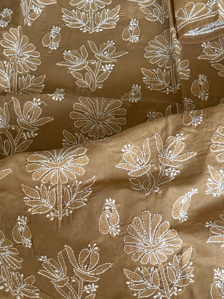 Camel Brown cotton voil Chikankari kurti