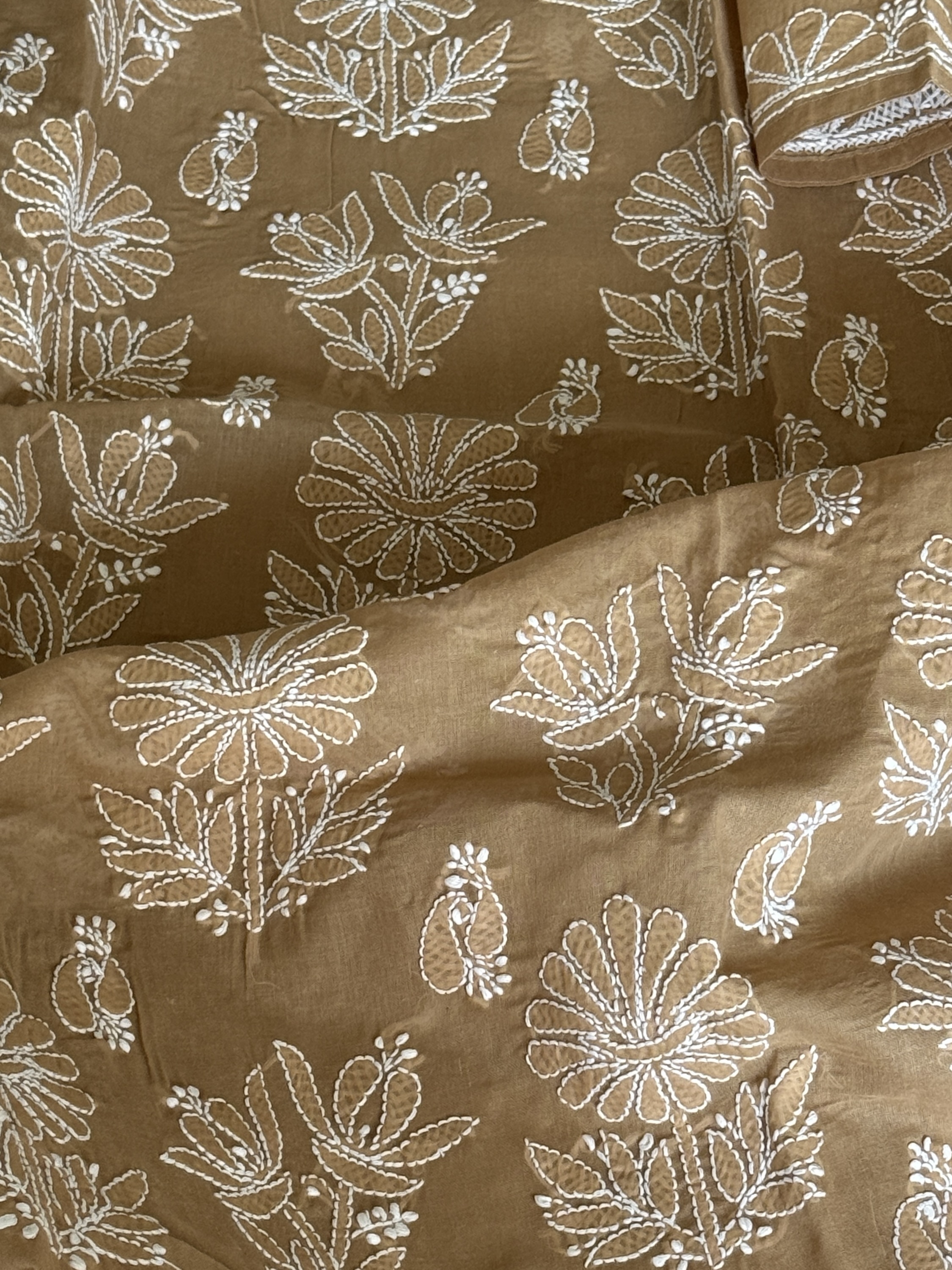 Camel Brown cotton voil Chikankari kurti - Image 3