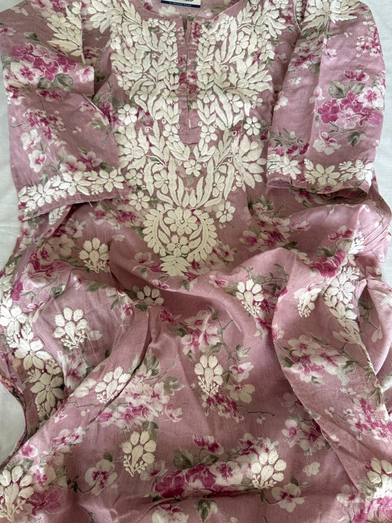 Onion pink floral pure cotton mulmul kurti