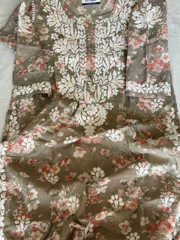 Ash grey floral mulmul cotton kurti