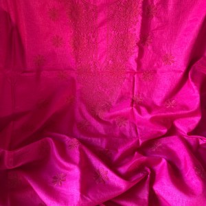 Fuchsia silk Chikankari kurta piece