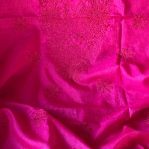 Fuchsia silk Chikankari kurta piece - Image 4