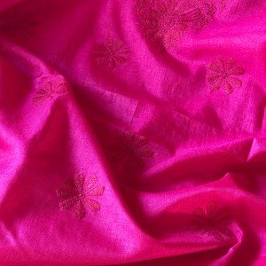 Fuchsia silk Chikankari kurta piece - Image 3