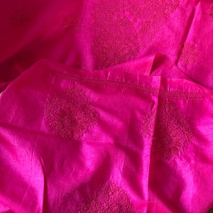 Fuchsia silk Chikankari kurta piece - Image 2