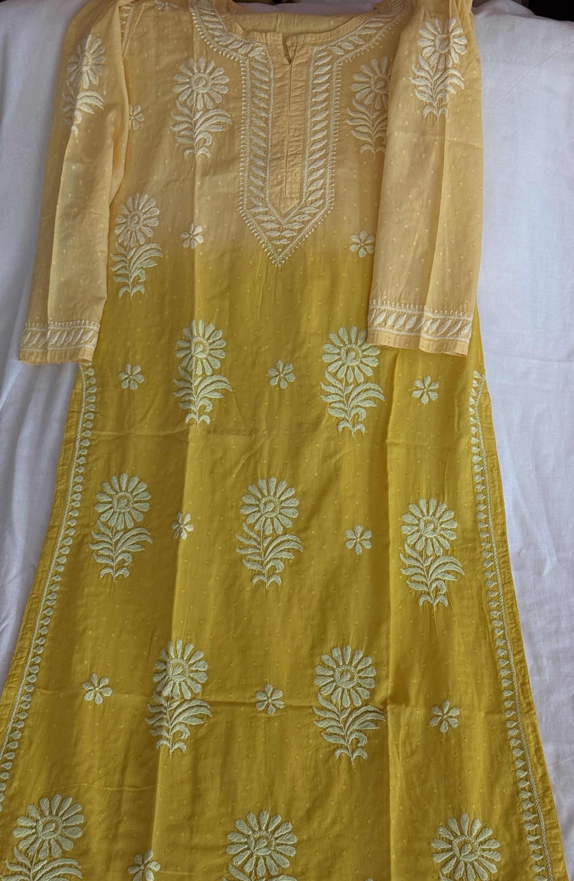 Gold yellow ombré pure cotton kurti - Image 1