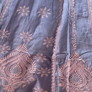 Grey & pink A-line pure cotton kurti - Image 2