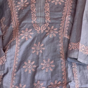 Grey & pink A-line pure cotton kurti - Image 3