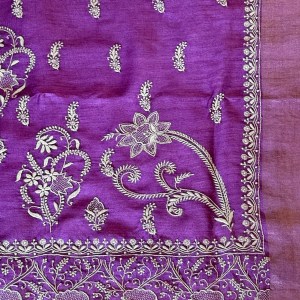 Regal grape purple pure Muga silk chikankari saree - Image 2