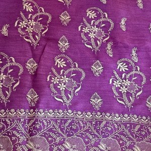 Regal grape purple pure Muga silk chikankari saree - Image 3