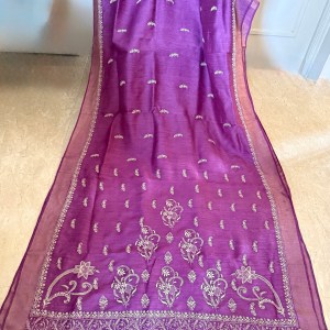 Regal grape purple pure Muga silk chikankari saree