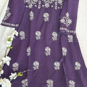 Iris purple pure cotton Chikankari kurti