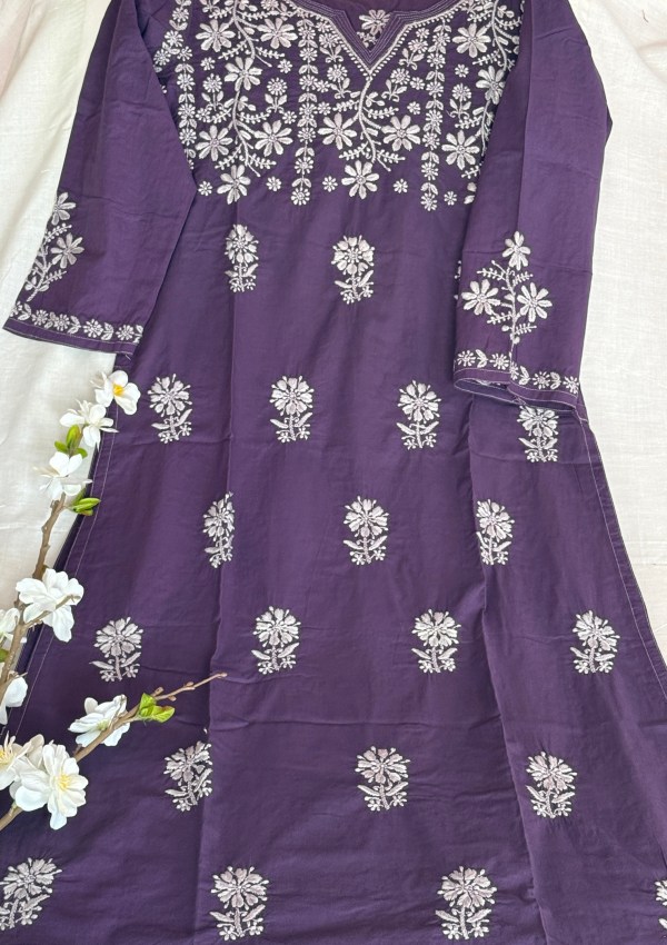 Iris purple pure cotton Chikankari kurti