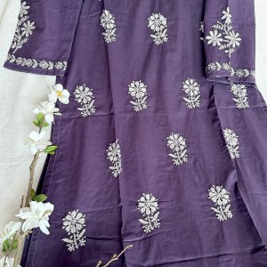 Iris purple pure cotton Chikankari kurti - Image 3