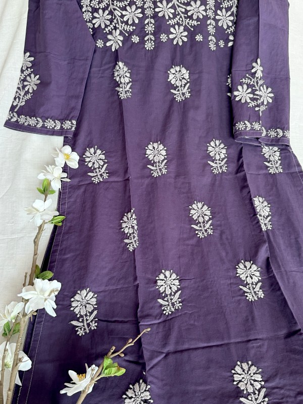 Iris purple pure cotton Chikankari kurti
