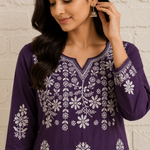 Iris purple pure cotton Chikankari kurti - Image 2