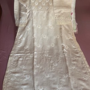 Cream satin silk Chikankari kurti - Image 4