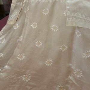 Cream satin silk Chikankari kurti - Image 3