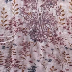 Dusty pink printed mulmul Chikankari kurta fabric - Image 4