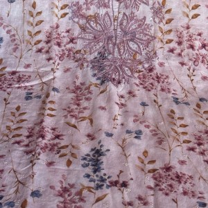 Dusty pink printed mulmul Chikankari kurta fabric - Image 3