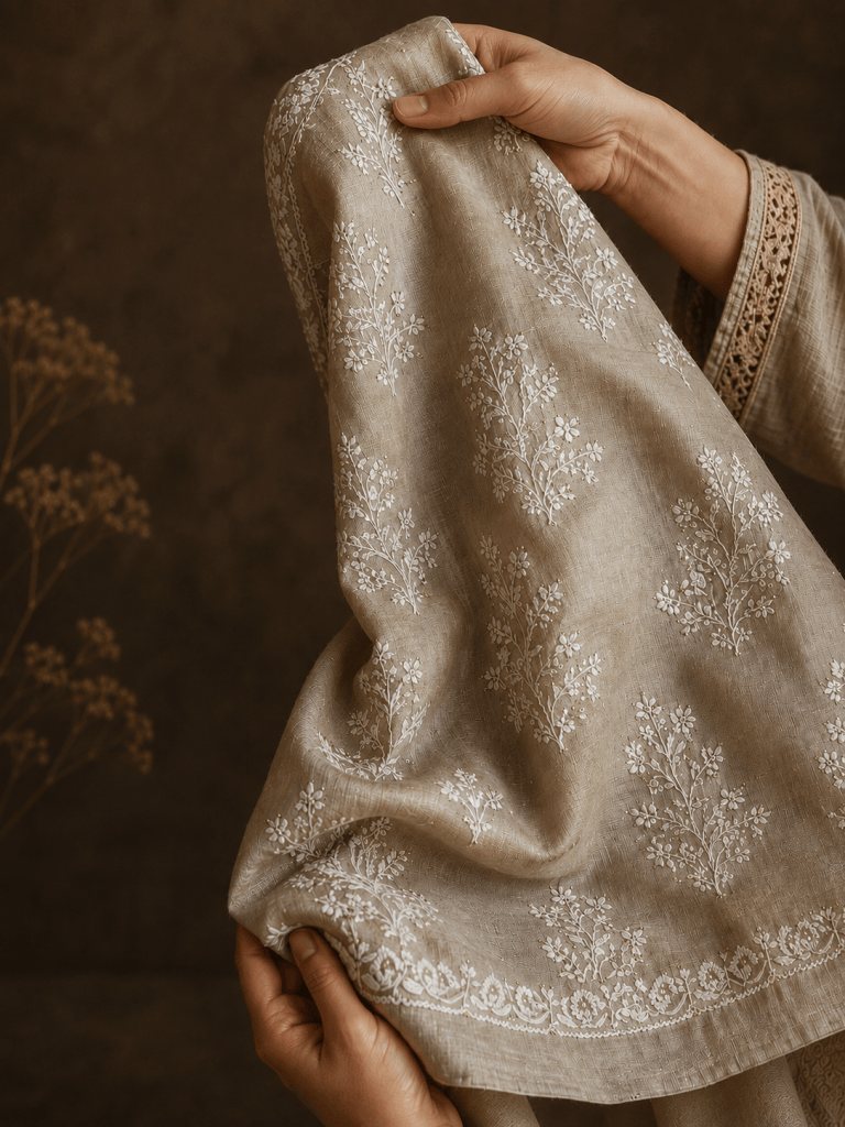 Bisque beige pure Tussar silk Chikankari blouse piece (one metre)
