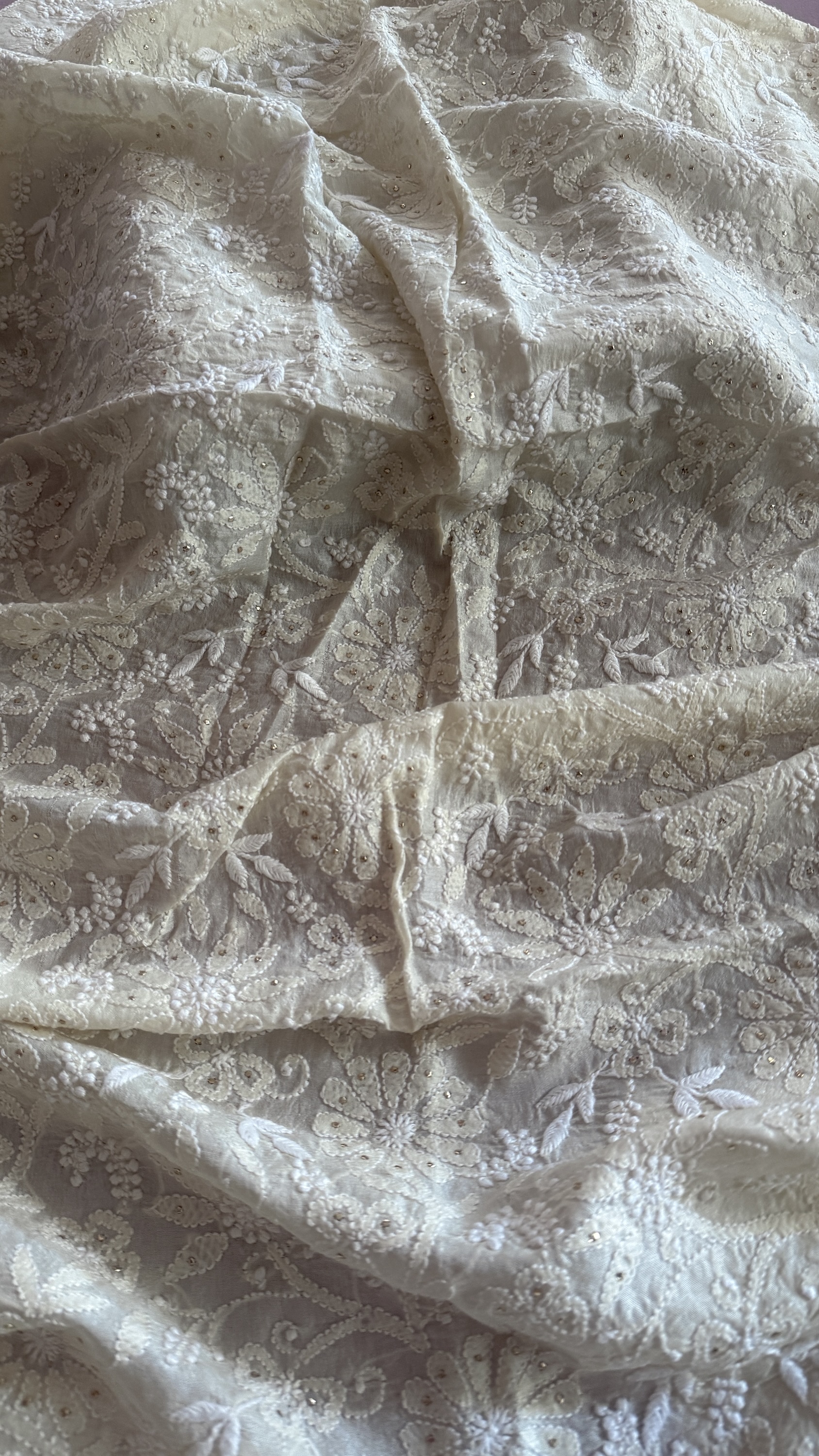 Off-white pure Tussar silk Chikankari blouse piece (one metre) - Image 4