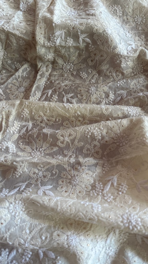 Off-white pure Tussar silk Chikankari blouse piece (one metre)