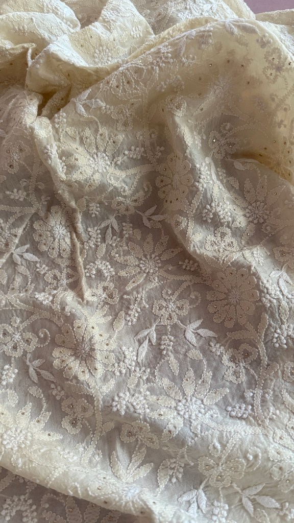 Off-white pure Tussar silk Chikankari blouse piece (one metre)