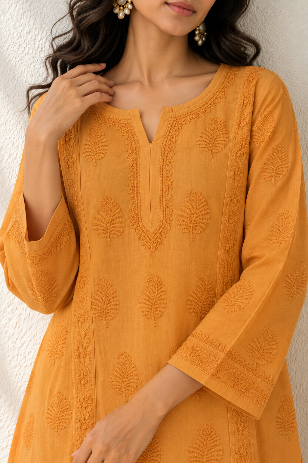 Tangerine mulmul Chikankari kurti - Image 2