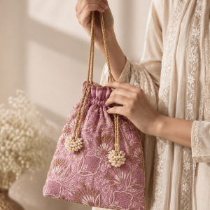 Plum Jaali motif Chikankari Potli - Image 1