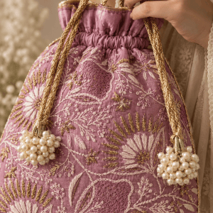 Plum Jaali motif Chikankari Potli - Image 2
