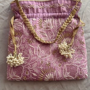 Plum Jaali motif Chikankari Potli - Image 3
