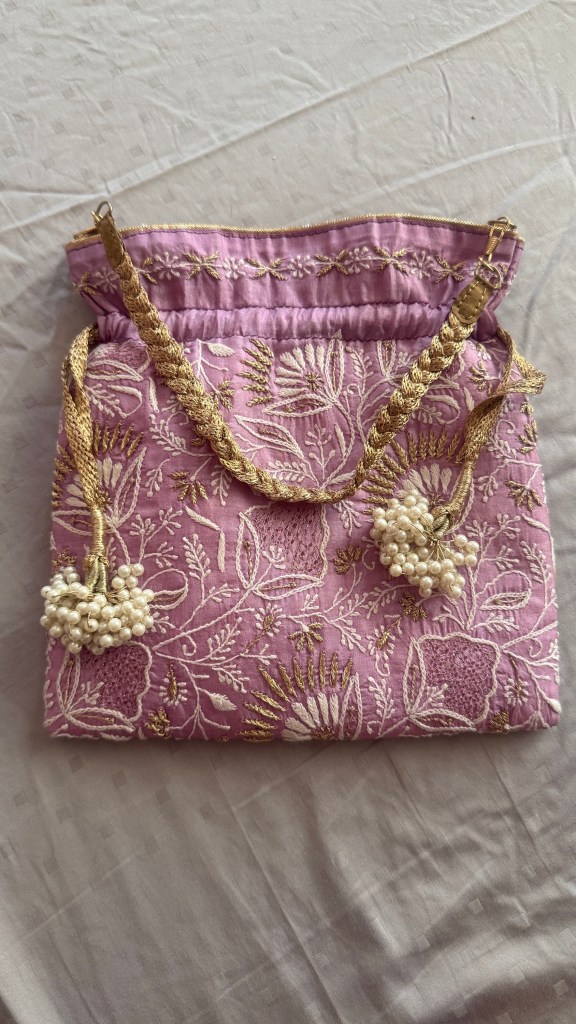 Plum Jaali motif Chikankari Potli