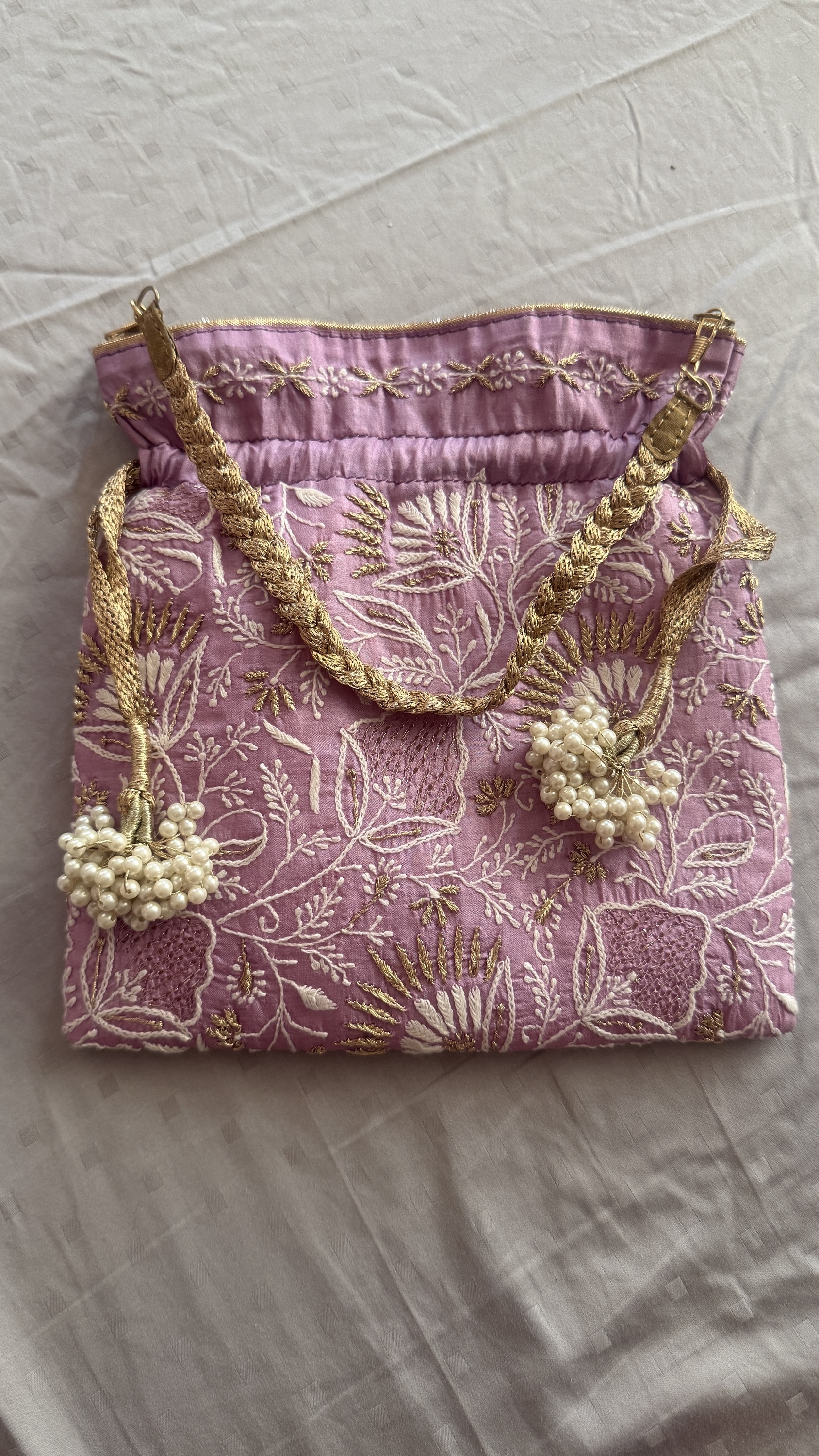 Plum Jaali motif Chikankari Potli - Image 3